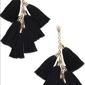 NIP Ethika Los Angeles CA Black Gold Hardware 18K Plated Tassel Earrings